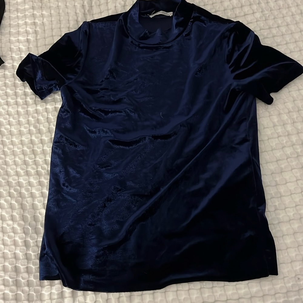 Zara royal blue velvet shirt with mock collar size M